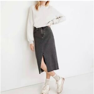 Women's Madewell Black Rigid Denim A-Line Skirt 29 Cotton Open Cut-Off Modern